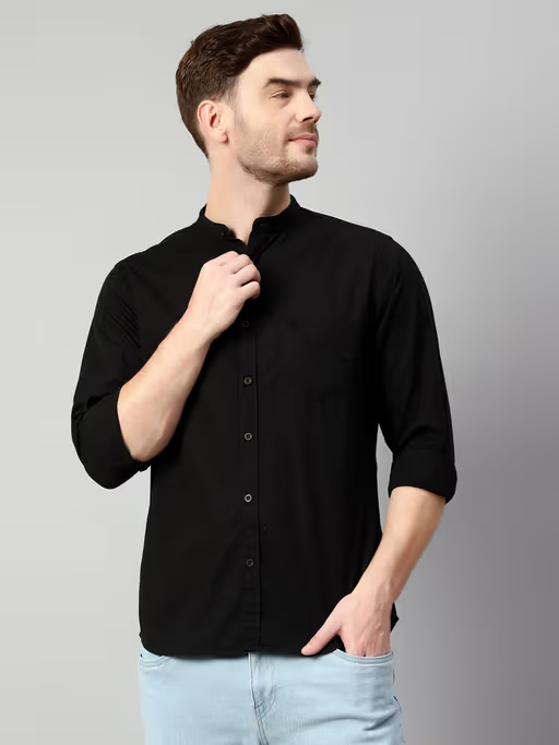 Full Sleeve Solid Cotton Blend Shirt For Men (Size-M) (Color-Black)