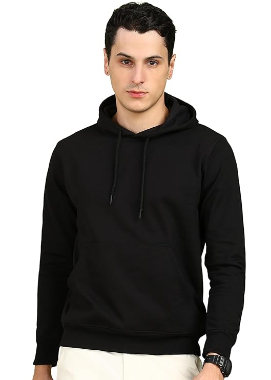 Men's Cotton Fleece Hooded Hoodie (Size-S) (Color-BLACK)