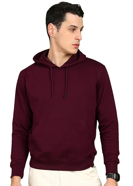 Men's Cotton Fleece Hooded Hoodie (Size-S) (Color-MAROON)